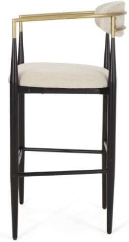 Winston Porter Counter Height Upholstered Bar Stool with Backs and Iron Legs Beige Fabric Seating 260LBS Weight Capacity $399