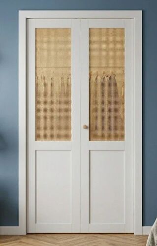 Smartstandard Rattan Weave and Solid Manufactured Wood Pre-drilled Bi-Fold Door With Installation Hardware Kit 30" x 80" in White New in Box $599
