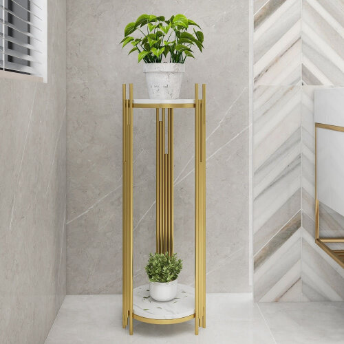 Arlmont & Co. 35.4" Tall Metal 2-Tiered Plant Stand Modern Corner Plant Stand Indoor $299