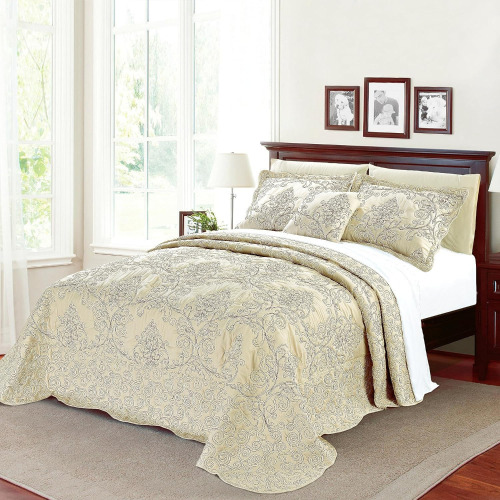BNF Home Damask 4 Piece Bedspread Set, King, Beige $299