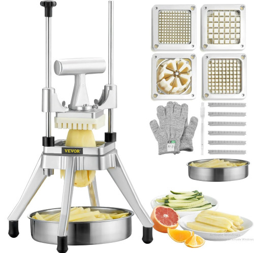 VEVOR Commercial Vegetable Fruit Chopper, Stainless Steel French Fry Cutter with 4 Blades 1/4" 3/8" 1/2", 6-wedge Slicer, Chopper Dicer with Tray, Heavy Duty Cutter for Potato Tomato Onion Mushroom New In Box $199