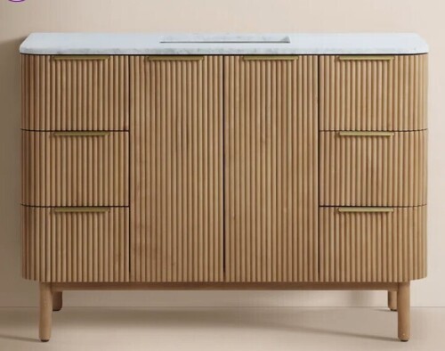 Joss & Main Nova 48" Marble Top Single Sink Vanity in Reeded Birch New in Box $4199