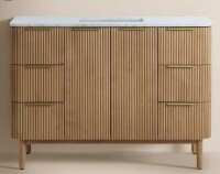 Joss & Main Nova 48" Marble Top Single Sink Vanity in Reeded Birch New in Box $4199
