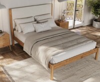 Ebern Designs Ardin Solid Wood Bed Frame With Cream Boucle Upholstered Headboard King Size Cream New in Box $1499