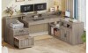 Inbox Zero 63" L Shaped Desk With Drawers, Farmhouse Corner Computer Desk in Gray New in Box $499