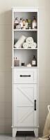 Gracie Oaks Farmhouse Tall Linen Cabinet Organizer, Freestanding Bathroom Storage Cabinet with Open Shelves, Drawer & Door, Slim Design New In Box $399