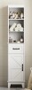 Gracie Oaks Farmhouse Tall Linen Cabinet Organizer, Freestanding Bathroom Storage Cabinet with Open Shelves, Drawer & Door, Slim Design New In Box $399