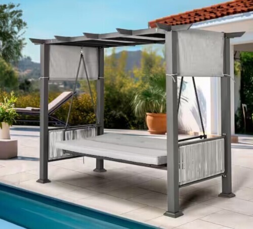 PamaPic 3-Person Gray Metal Patio Swing with Cushion New in Box $599