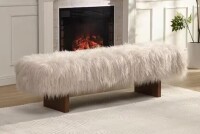 CHRISTOPHER KNIGHT HOME Galvian Modern Faux Wool Upholstered Rectangle Accent Ottoman Bench with Solid Wood Legs, Brown + Beige New In Box $399