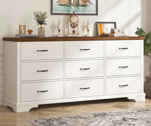 EnHomee 9 Drawer White Dresser for Bedroom Wood Dressers&Chest of Drawers 63" Long Dresser New Open Box $499