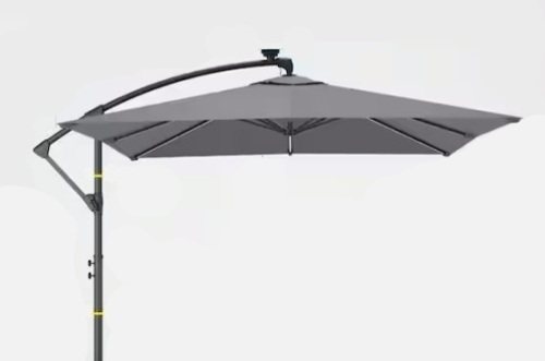 Sonkuki 8.2 ft. x 8.2 ft. Gray Cantilever Solar LED Lighted Square Patio Umbrella New In Box $399