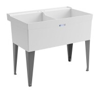E.L. Mustee 27F UTILATWIN 40" x 24" 2-Compartment Thermoplastic Utility Laundry Tub Sink with Steel Legs New In Box $299