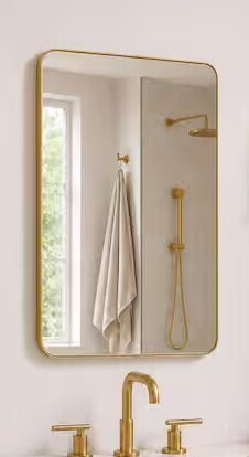 Niveal 24 in. W x 36 in. H Rectangular Framed Wall Bathroom Vanity Mirror in Brass New In Box $299