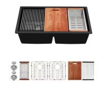 Logmey 33 in. Matte Black Undermount Sink Low Divide Double Bowl 50/50 Quartz/Granite Composite Workstation Kitchen Sink New in Box $499