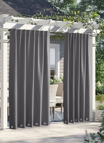 Ebern Designs Outdoor Patio Curtains 2 Panels Windproof Top Grommet & Back Tab Bottom, Thermal Insulated Drapes Keep Privacy for Yard/Porch with Ropes for Fixed, 52" x 95" New In Box $89