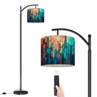 Latitude Run&reg; Arc Floor Lamp Colorful stained glass window Abstract stained glass Art Nouveau Floor Lamp with Remote LED Lights Adjustable Lamp Shades Tall Standing Lamp New In Box $299