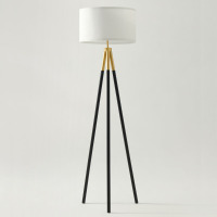 Brightech Levi 61" Mid-Century Modern LED Tripod Floor Lamp with Black Legs, Gold Finish, and Fabric Drum Shade, Bulb Included New In Box $299