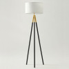 Brightech Levi 61" Mid-Century Modern LED Tripod Floor Lamp with Black Legs, Gold Finish, and Fabric Drum Shade, Bulb Included New In Box $299