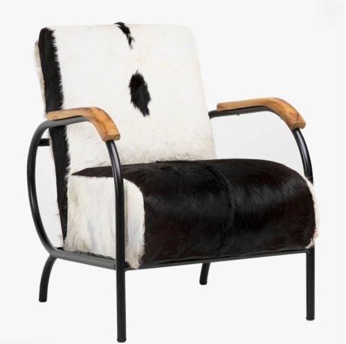Dovetail Furniture Claytor Genuine Hide Upholstered Armchair w/ Teak Accents New in Box $999