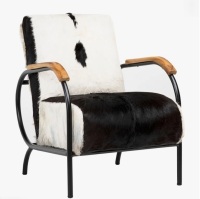 Dovetail Furniture Claytor Genuine Hide Upholstered Armchair w/ Teak Accents New in Box $999