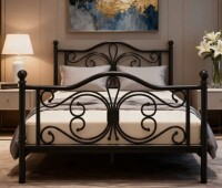 Charlton Home Queen Metal Platform Bed with Butterfly-style headboard and Footboard, Under-Bed Storage, Easy Assembly, Black New in Box $399