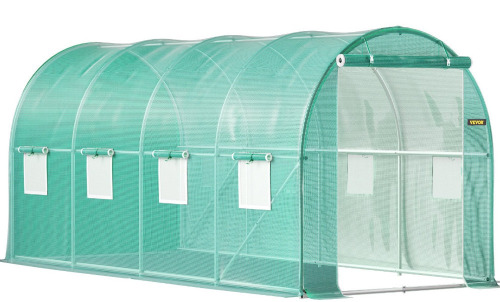 VEVOR Walk-in Tunnel Greenhouse, 15 x 7 x 7 ft Portable Plant Hot House with Galvanized Steel Hoops, 1 Top Beam, Diagonal Poles, Zippered Door & 8 Roll-up Windows, Green New In Box $299