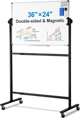 VEVOR Rolling Magnetic Whiteboard, Double-Sided Mobile Whiteboard 36x24 Inches, 360&deg; Reversible Adjustable Height Dry Erase Board with Wheels & Movable Tray for Office, School New In Box $199