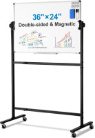 VEVOR Rolling Magnetic Whiteboard, Double-Sided Mobile Whiteboard 36x24 Inches, 360&deg; Reversible Adjustable Height Dry Erase Board with Wheels & Movable Tray for Office, School New In Box $199