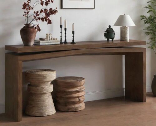 Latitude Run Rustic Solid Wood Console Table, Long Farmhouse Entryway Sofa Table New Shelf Pull $699