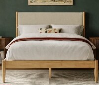 Wade Logan Besan Queen Solid Wood Boucle Upholstered Headboard Bed Frame New In Box $1199