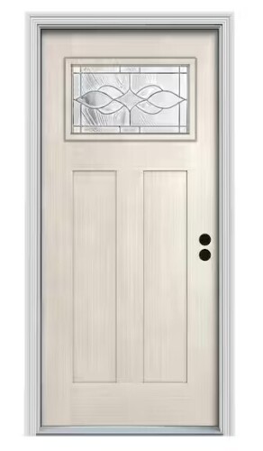Jeld-Wen 36 in. x 80 in. Primed Left-Hand 1-Lite Craftsman Carillon Fiberglass Prehung Front Door with Brickmould New in Box $1099