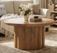 Millwood Pines Round Elegant Coffee Table for Living Room, 31.5" Circle Center Table with Fluted Drum Base New in Box $299