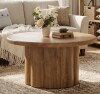Millwood Pines Round Elegant Coffee Table for Living Room, 31.5" Circle Center Table with Fluted Drum Base New Shelf Pull $299