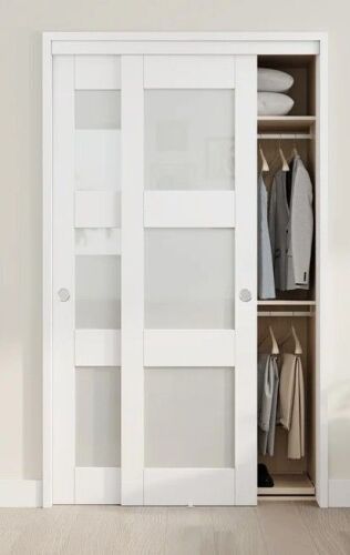 Home Worthy 48" x 80" White Frosted Glasses Pantry Closet Sliding Doors With Hardware & Handles New in Box $599