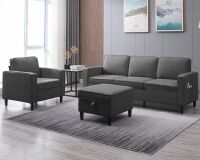 Mjkone 3-Pieces Convertible Sectional Sofa with Storage Ottoman & Single Sofa Chair with Pockets, Dark Grey New Floor Model $999