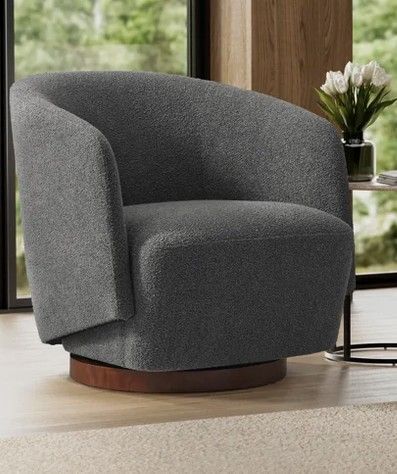 Wade Logan Caysey Boucle Swivel Accent Chair in Gray New in Box $799