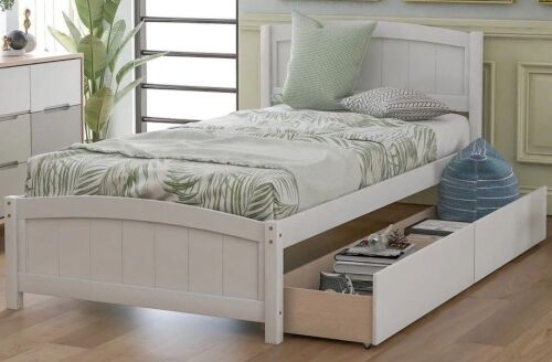 Noibad Twin size Platform Bed with Two Drawers, White New in Box $399