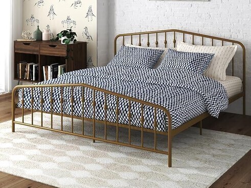 Novogratz Bushwick Metal Bed with Headboard and Footboard | Modern Design | King Size - Gold New In Box $699
