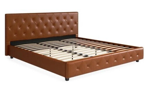DHP Dakota Upholstered Platform Bed, King, Camel Faux Leather (2 Boxes) New In Box $499