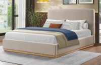 Ebern Designs Queen Size Aspen Wood Base Upholstered Boucle Platform Headboard and Footboard New in Box $1099