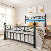 Snhomee Queen LED Metal Full Size Bed Frame with 54" Tall Headboard & Footboard, Strong Metal Slats, Noise-Free Design, Under Bed Storage & No Box Spring Needed -Black New Open Box $499
