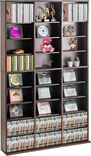VEVOR Media Storage Cabinet, 9-Layer DVD Shelf, Adjustable CD Shelves 27 Compartments, Protects & Organizes Music, Movie, Video Games or Memorabilia Collections, Espresso New In Box $299