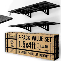 Cuguords Store 2-Pack 1.5x4ft Garage Wall Shelving, 500 Lbs Heavy Duty Garage Shelving Wall Mounted, Flat Metal Rack With Complete Install Kit & Hooks, Black New In Box $299