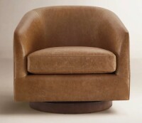 AllModern Bennett Genuine Leather Swivel Barrel Chair New in Box $1199