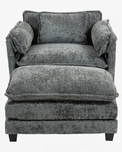 Latitude Run Boucle Fabric Club Chair Armchair with Ottoman in Dark Gray New in Box $599