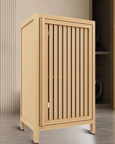 Ebern Designs Modern Bamboo Single-Door Storage accent cabinet small storage cabinet with Adjustable Shelf New in Box $399