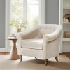 Martha Stewart Bedford Fayette 35" Wide Tufted Barrel Chair with Round Arms, Accent Armchair with Solid Wood Legs, New in Box $699