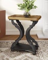 Christopher Knight Home&reg; - End Hourglass Accent Table With Lipped Rectangular Top, French Country Firwood Charm And Elegance - Black+Natural New In Box $299
