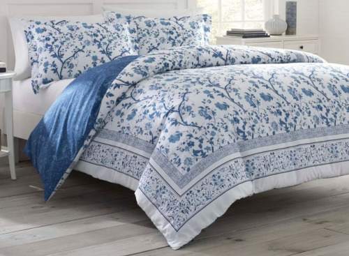 Laura Ashley Full/Queen Charlotte Reversible Duvet Cover Set Blue - Cotton, OEKO-TEX Certified, 3-Piece Set $199