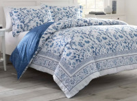 Laura Ashley Full/Queen Charlotte Reversible Duvet Cover Set Blue - Cotton, OEKO-TEX Certified, 3-Piece Set $199